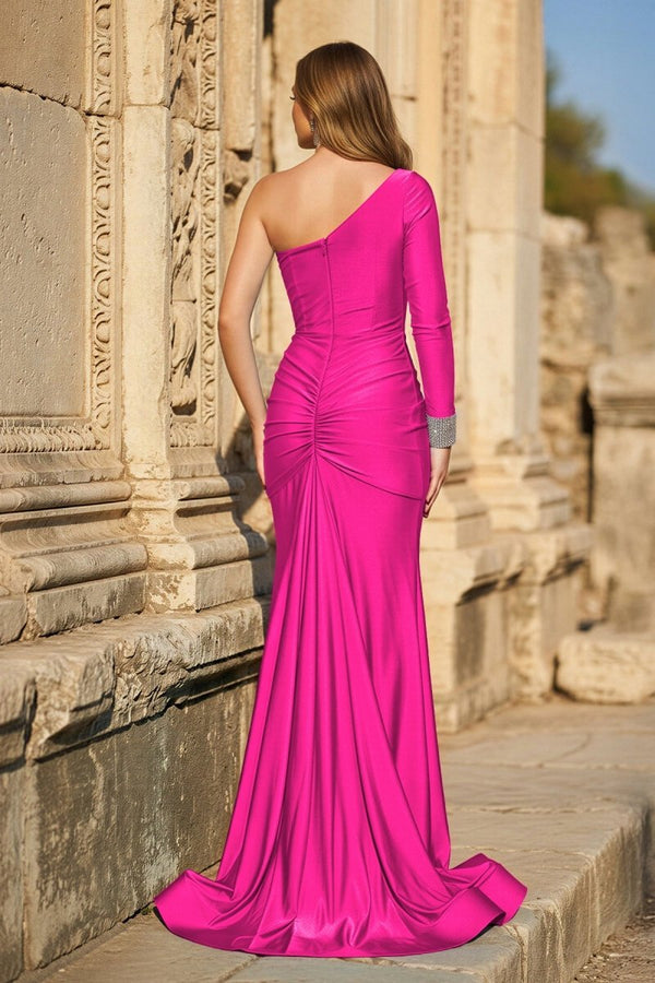 Blue One - Sleeve Mermaid Long Gown with Slit - KissProm