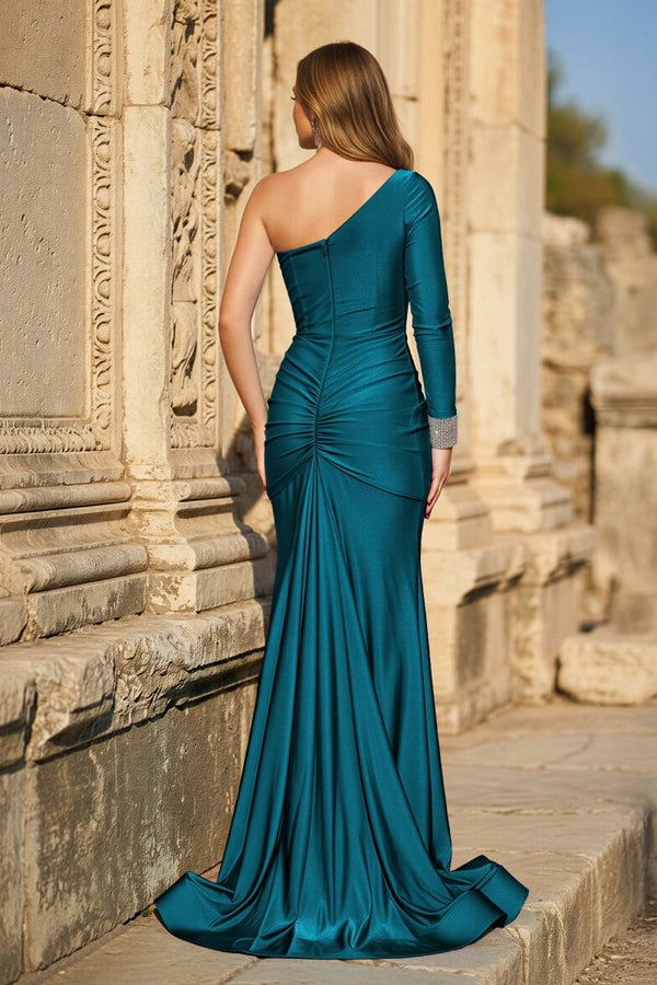 Blue One - Sleeve Mermaid Long Gown with Slit - KissProm