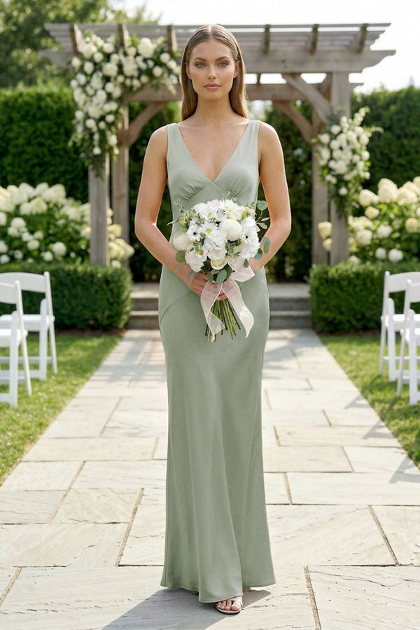 Charming Sheath V Neck Stretch Satin Bridesmaid Dresses - KissProm