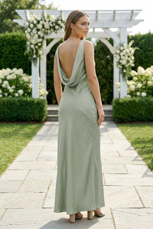 Charming Sheath V Neck Stretch Satin Bridesmaid Dresses - KissProm