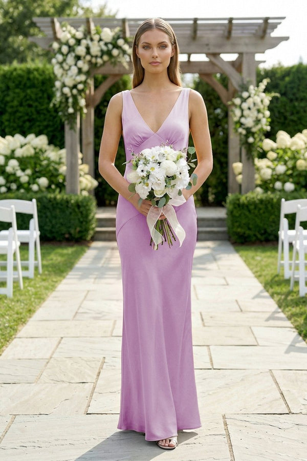 Charming Sheath V Neck Stretch Satin Bridesmaid Dresses - KissProm
