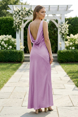 Charming Sheath V Neck Stretch Satin Bridesmaid Dresses - KissProm