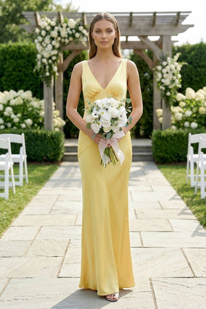 Charming Sheath V Neck Stretch Satin Bridesmaid Dresses - KissProm