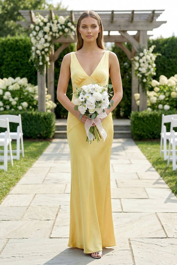 Charming Sheath V Neck Stretch Satin Bridesmaid Dresses - KissProm