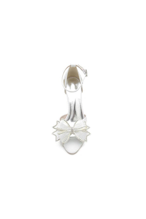 Chic Open Toe Beaded Hollow - out Wedding Shoes With Bow - KissProm