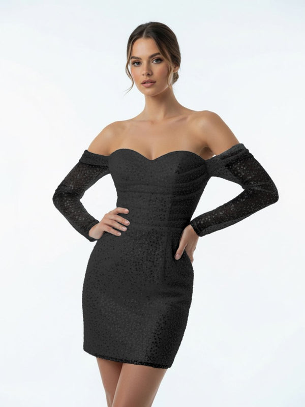 Aelia | Chic Short Sequined Backless Wedding Dress With Long Detachable Sleeves - KissProm