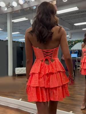 Orange - A Line Sweetheart Satin Cut Out Ruffled Homecoming & Cocktail Dresses with Beads – Homecoming Dresses by KissProm | Available at KissProm