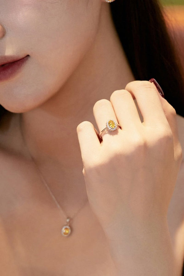 Citrine Oval Sparkle Cocktail Ring - KissProm