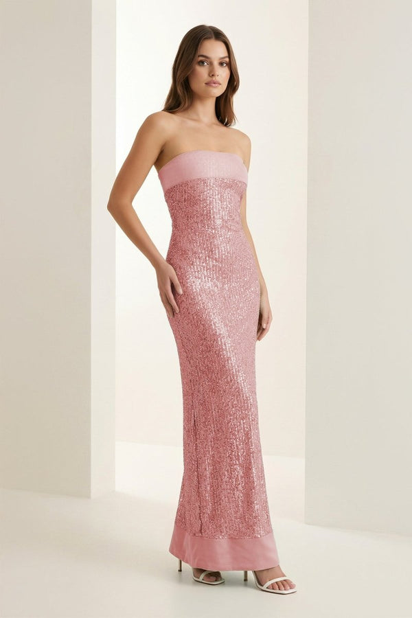 Sage Sheath Strapless Sequined Long Prom Dresses – Prom Dresses by KissProm | Available at KissProm