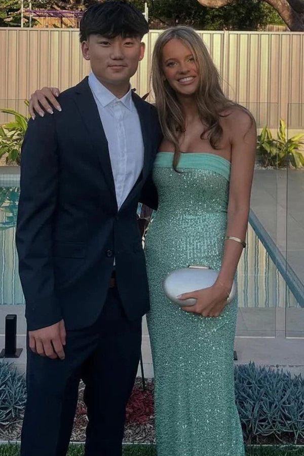 Sage Sheath Strapless Sequined Long Prom Dresses – Prom Dresses by KissProm | Available at KissProm