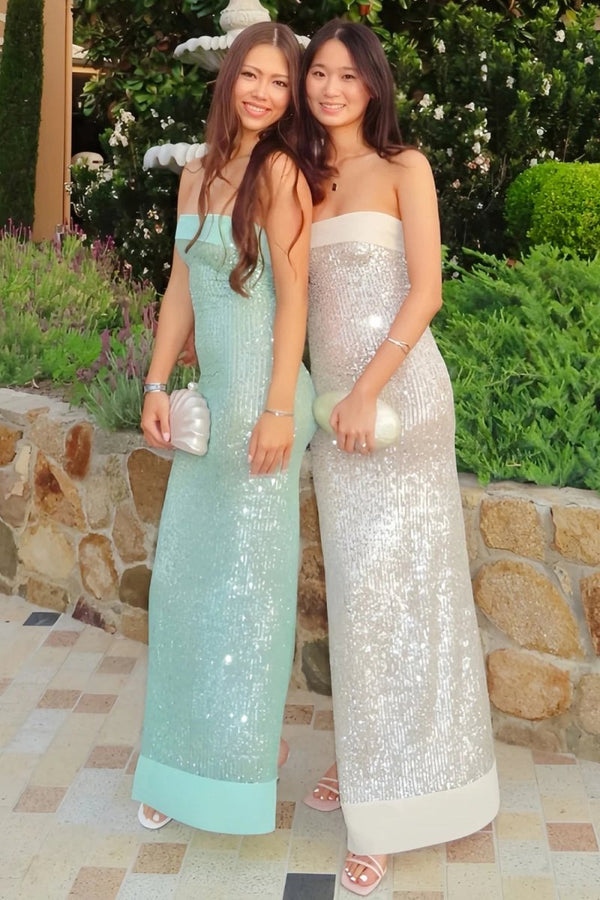 Sage Sheath Strapless Sequined Long Prom Dresses – Prom Dresses by KissProm | Available at KissProm