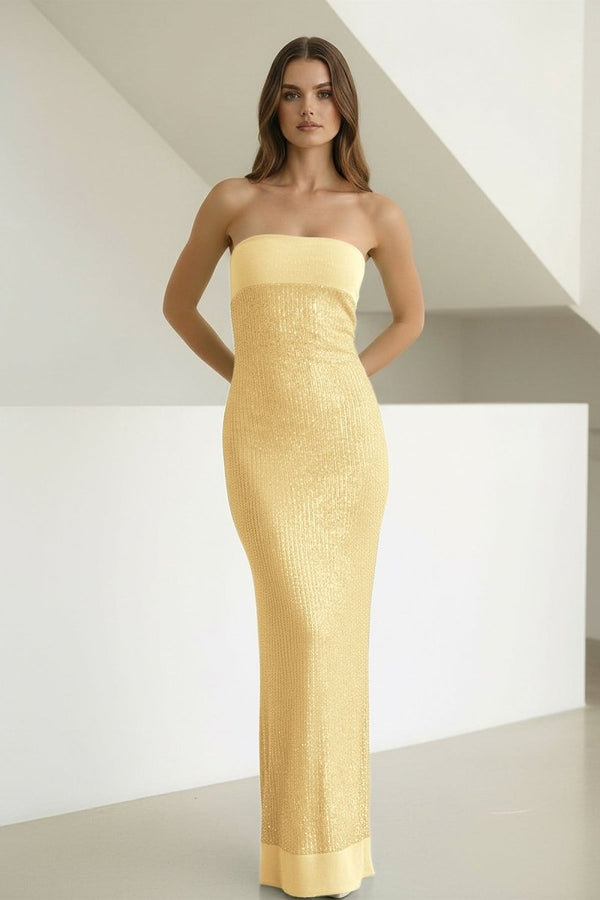 Sage Sheath Strapless Sequined Long Prom Dresses – Prom Dresses by KissProm | Available at KissProm