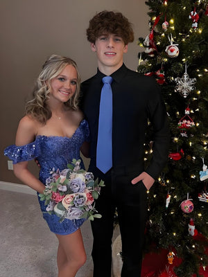 Claudette | Royal Blue - Bodycon Off The Shoulder Sequins Short Homecoming Dresses