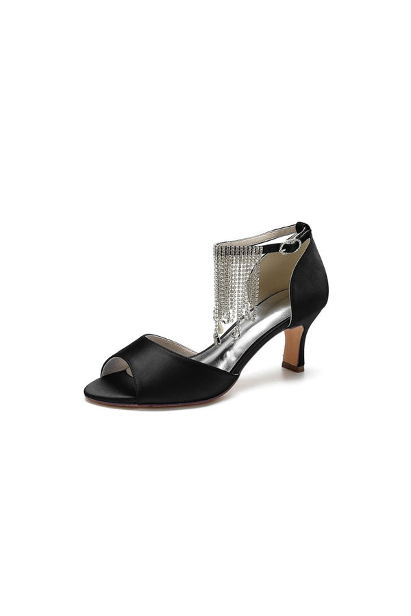 Cocktail Open Toe Tassel Strap Chunky Heels - KissProm