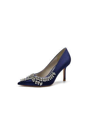 Cocktail Pointed Toe Crystal Satin High Heels - KissProm