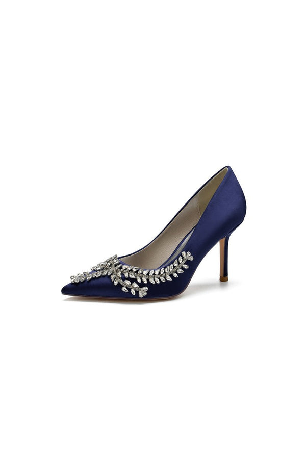 Cocktail Pointed Toe Crystal Satin High Heels - KissProm
