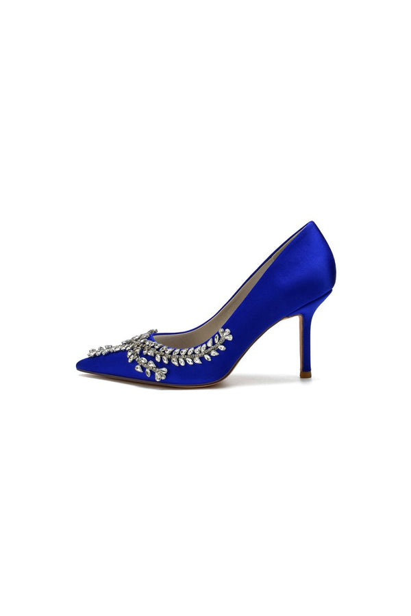 Cocktail Pointed Toe Crystal Satin High Heels - KissProm