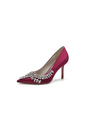 Cocktail Pointed Toe Crystal Satin High Heels - KissProm