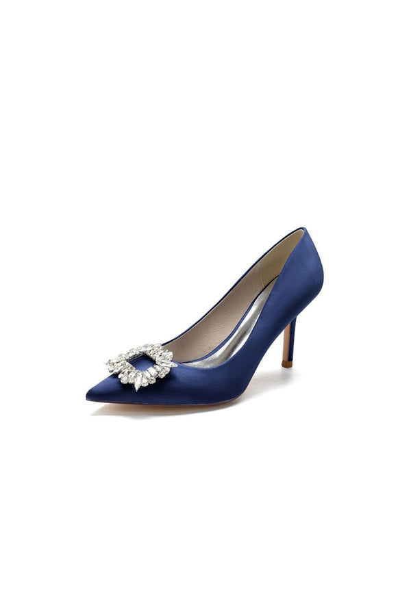 Cocktail Pointed Toe Crystal Satin High Heels - KissProm