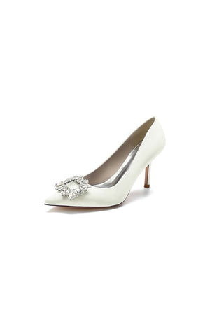 Cocktail Pointed Toe Crystal Satin High Heels - KissProm