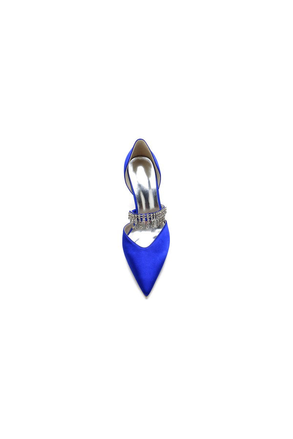 Cocktail Pointed Toe Crystal Tassel Buckle Strap Heels - KissProm