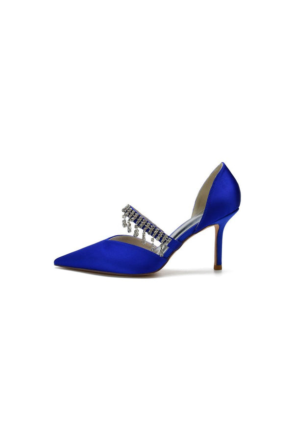 Cocktail Pointed Toe Crystal Tassel Buckle Strap Heels - KissProm
