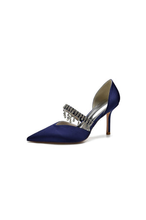 Cocktail Pointed Toe Crystal Tassel Buckle Strap Heels - KissProm