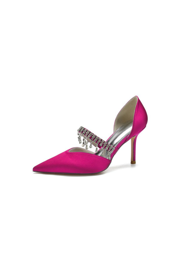 Cocktail Pointed Toe Crystal Tassel Buckle Strap Heels - KissProm