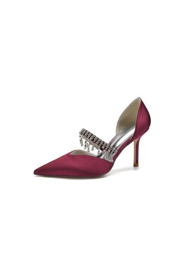 Cocktail Pointed Toe Crystal Tassel Buckle Strap Heels - KissProm