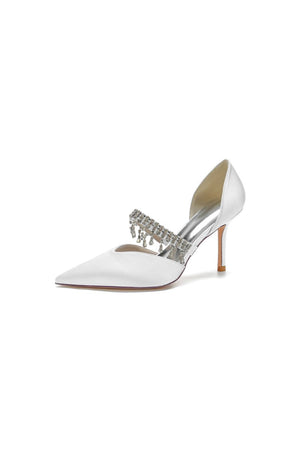 Cocktail Pointed Toe Crystal Tassel Buckle Strap Heels - KissProm