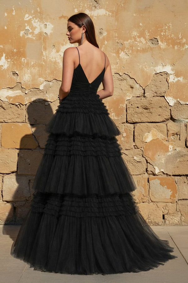 Tulle Deep V Neck Spaghetti Straps Long Prom Dress – Prom Dress by KissProm | Available at KissProm