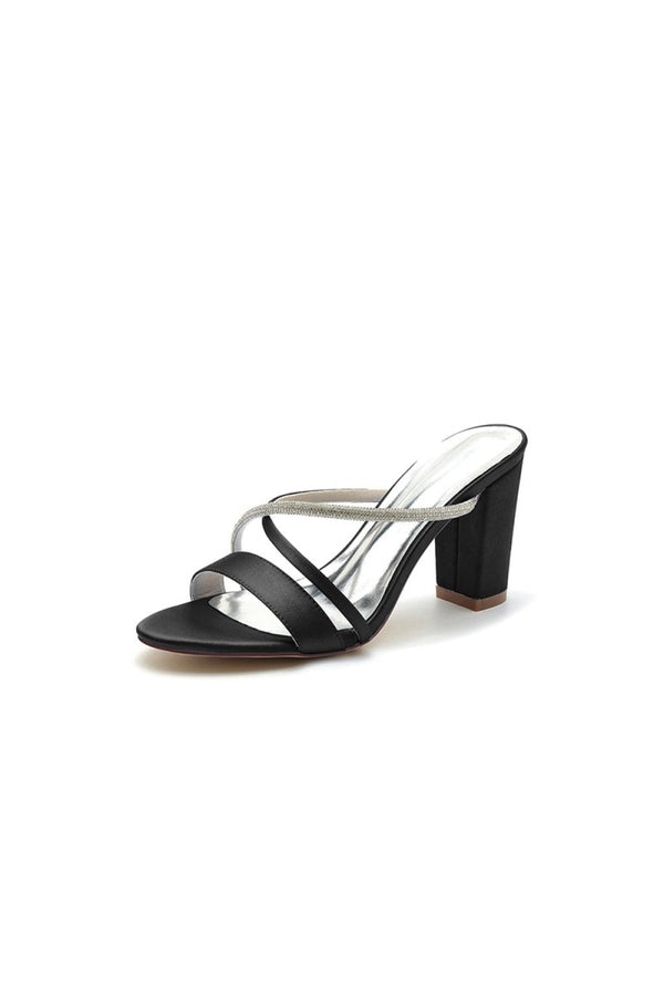 Cross Strap Open Toe High Heels With Rhinestone - KissProm