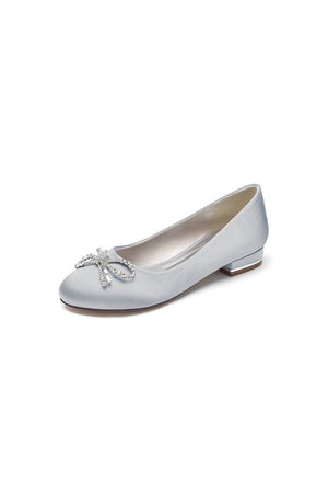 Crystal Bow Round Toe Flats - KissProm