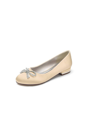 Crystal Bow Round Toe Flats - KissProm