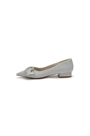 Crystal Buckle Sequin Pointed Toe Flats - KissProm