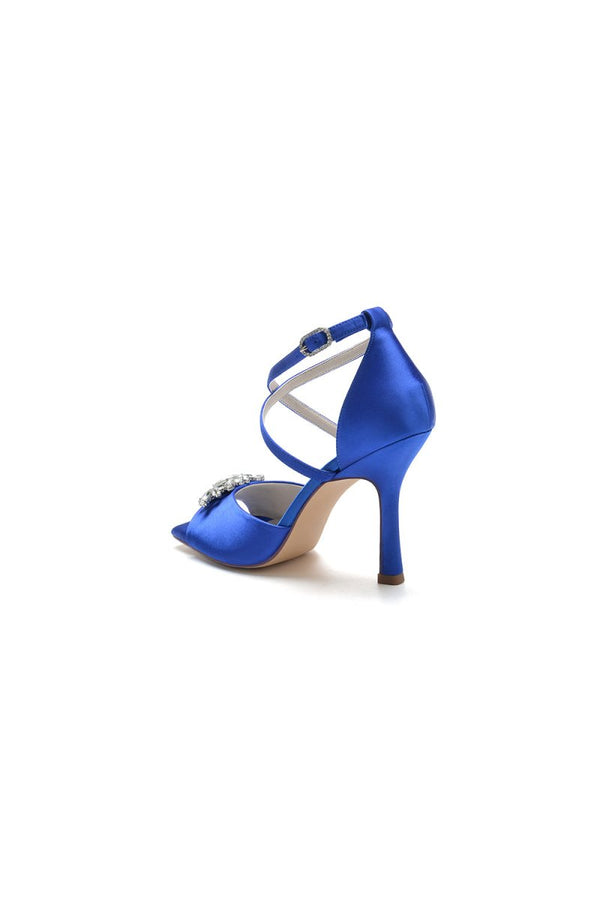 Crystal Buckle Square Open Toe Cross Straps Chunky Heels - KissProm