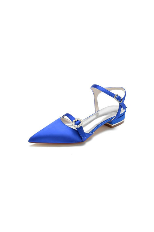 Crystal Buckle Strap Pointed Toe Flats - KissProm