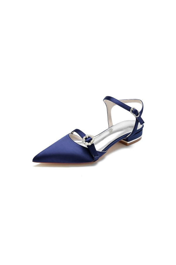 Crystal Buckle Strap Pointed Toe Flats - KissProm
