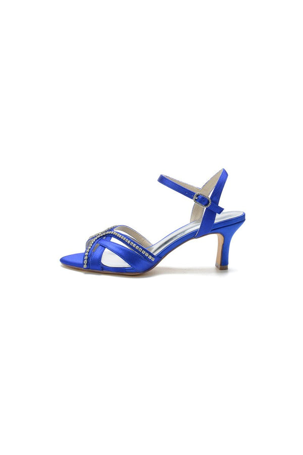 Crystal Cross Straps Open Toe Chunky Heels - KissProm