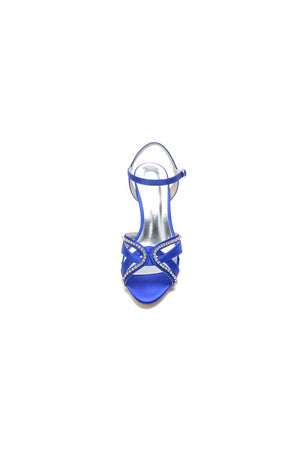 Crystal Cross Straps Open Toe Chunky Heels - KissProm