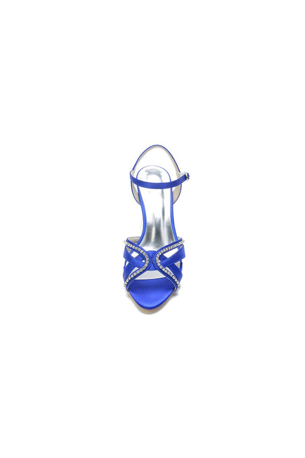 Crystal Cross Straps Open Toe Chunky Heels - KissProm