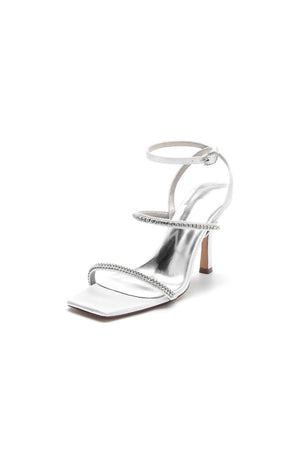 Crystal Cross Straps Square Open Toe Chunky Heels - KissProm