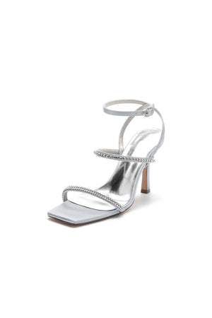 Crystal Cross Straps Square Open Toe Chunky Heels - KissProm