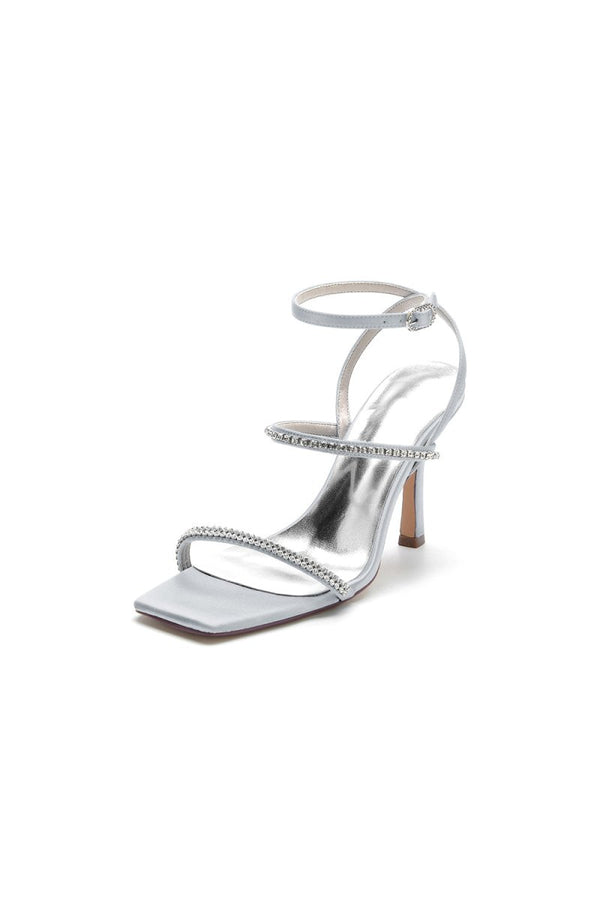 Crystal Cross Straps Square Open Toe Chunky Heels - KissProm