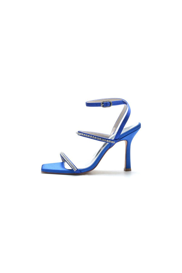 Crystal Cross Straps Square Open Toe Chunky Heels - KissProm