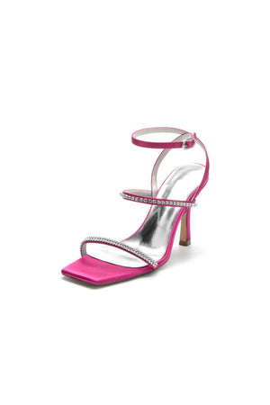 Crystal Cross Straps Square Open Toe Chunky Heels - KissProm