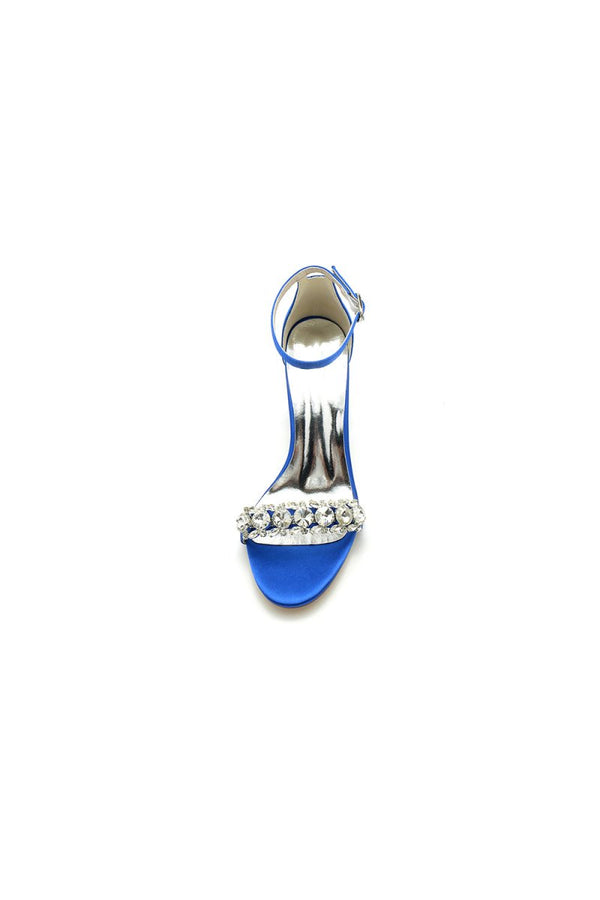 Crystal Embellished Open Toe Ankle Strap Pumps - KissProm