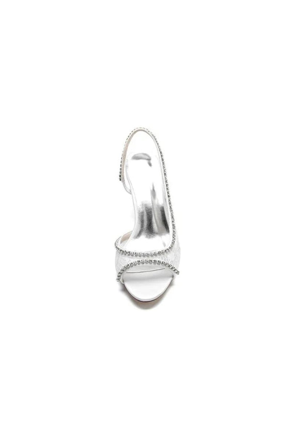 Elegant White Leather Sandals with Silver Chain Accent - KissProm