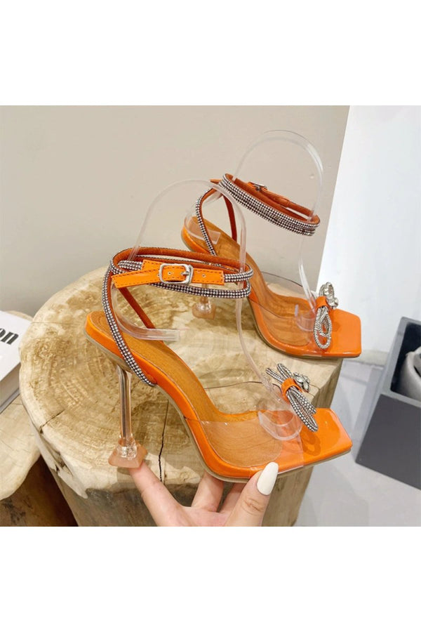 Crystal Embellished Transparent Strappy Stiletto Heels - KissProm