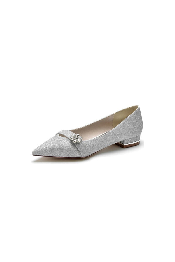 Crystal Flower Sequin Pointed Toe Flats - KissProm